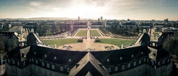 Breathtaking scene overlooking Karlsruhe city from the historic castle rooftop