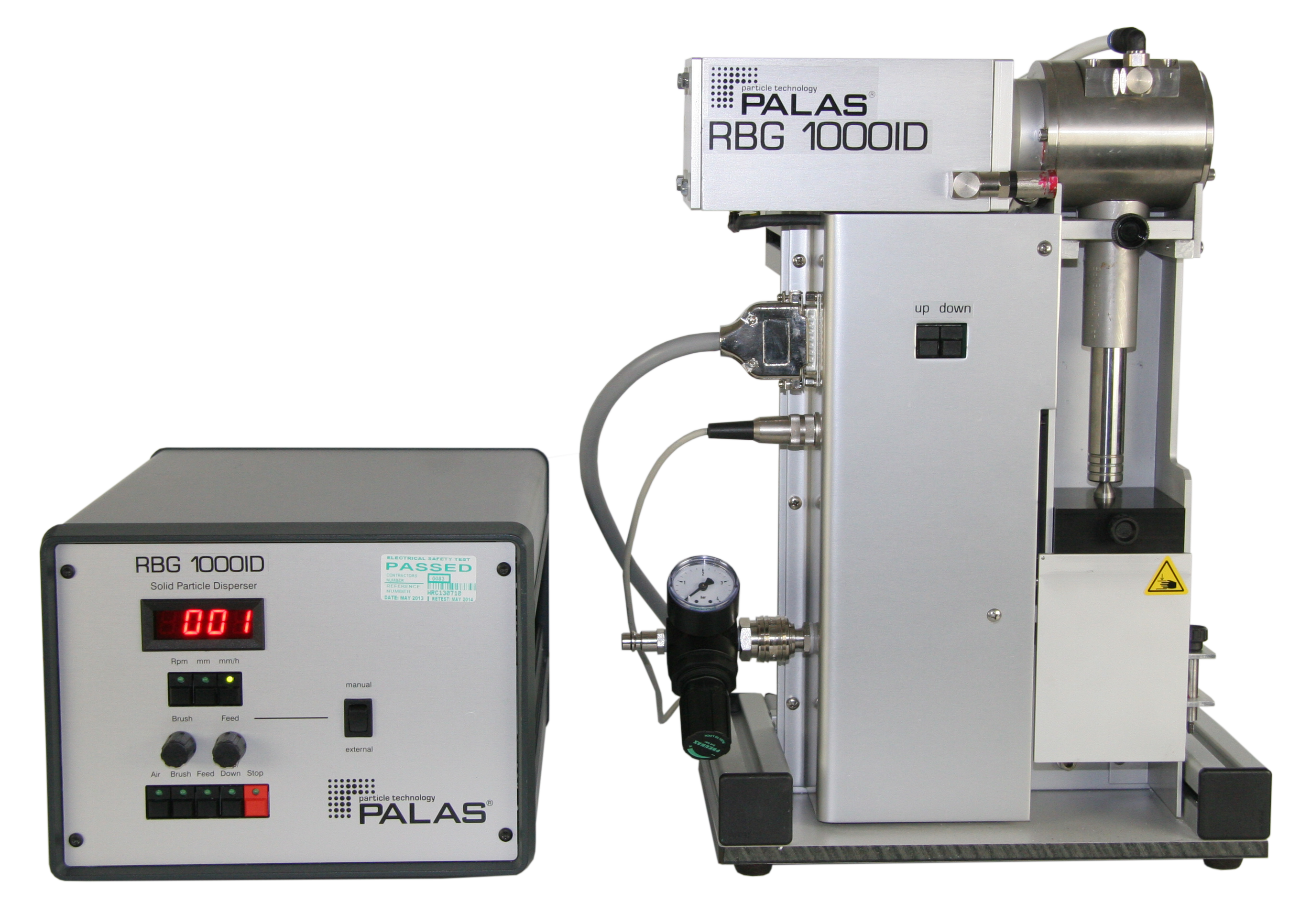 RBG 1000 SD: Druckfest bis 3 bar Überdruck, optionaler Unterdruckbetrieb ab 300 mbar (Absolutdruck). Dispergiert Partikel mit Luft oder Stickstoff als Dispergiergas.