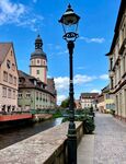 Captivating view of Ettlingen's Old Town, featuring charming historic houses lining the picturesque River Alb