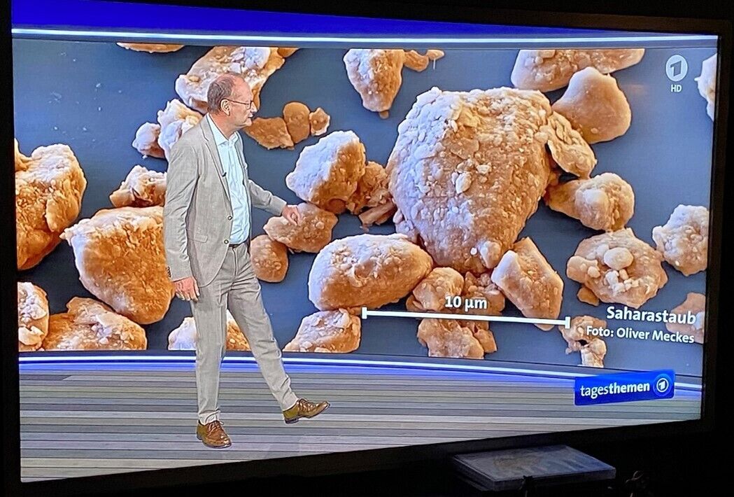Elektronenmikroskop-Aufnahme von Sahara-Staub, gezeigt in den Tagesthemen am 15.3.2022