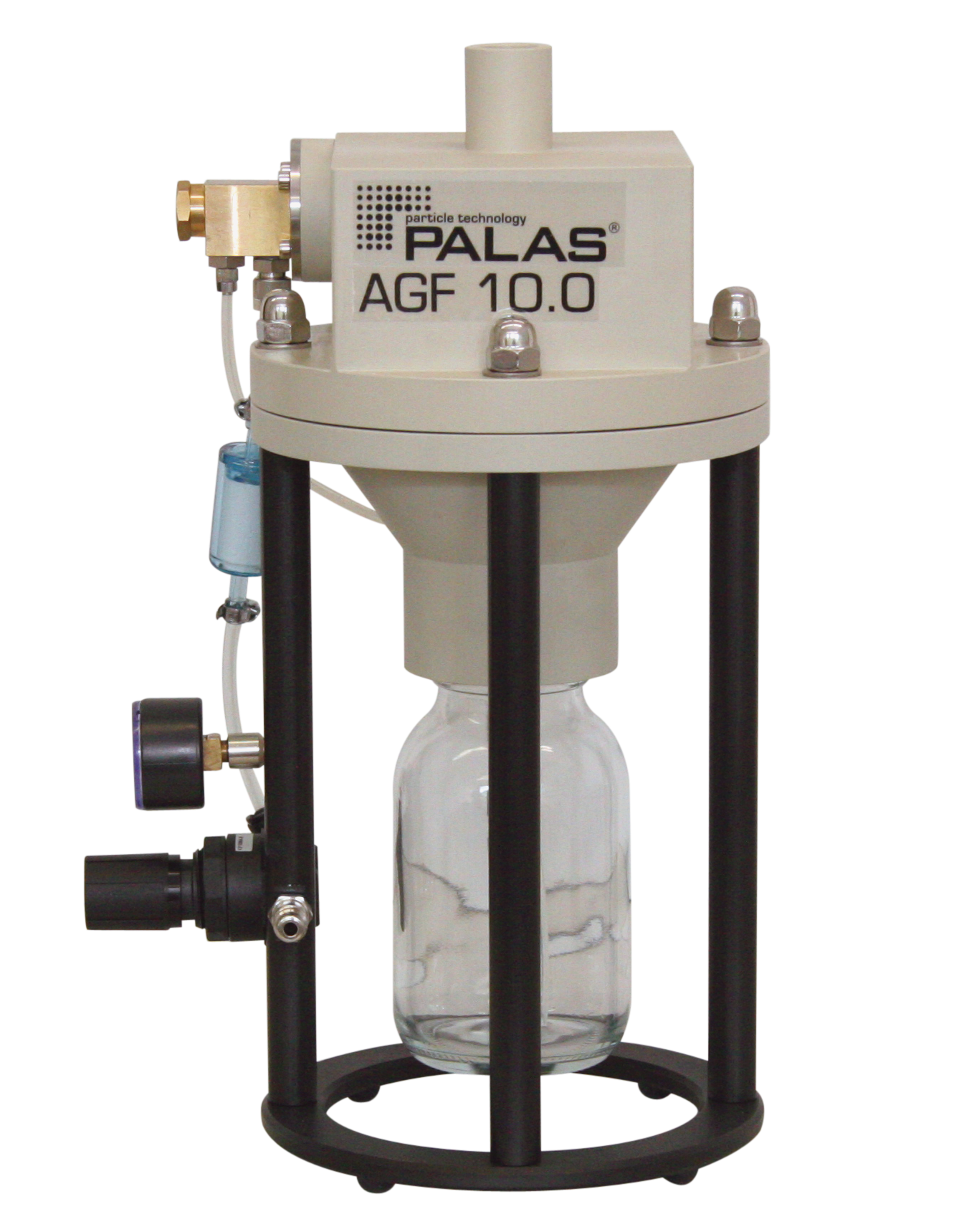 AGF 10.0: Fl&uuml;ssigkeitsvernebler mit Zweistoffd&uuml;se und Zyklon (Trennsch&auml;rfe 10 &micro;m) nach VDI 3491-6. Generiert konstante Partikelrate und definiertes Partikelspektrum.